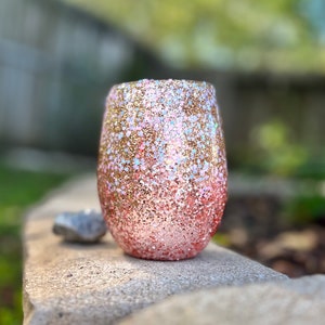 Rose Gold and Chamapagne Ombré | Stemless Wine Glass | Spring Decor & Drinkware