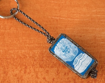 Cyanotype Sea Keyring 4, brown finish