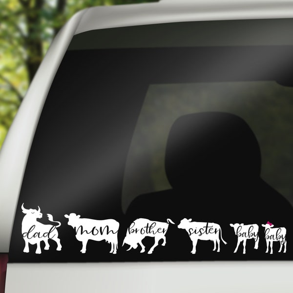 Cow family car decal, custom family decal, mama heifer sticker, cow car accessories, heifer car decal, farm animal decal, family stickers