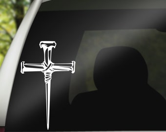 Cross and nails decal, religious cross decal, custom cross sticker, three nails cross, Jesus nails cross, cross sticker, Christian car decal