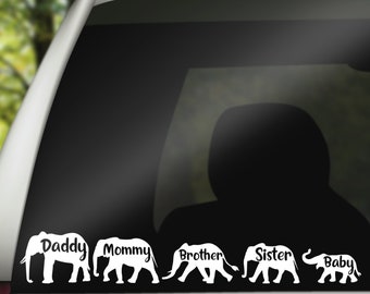 Elephant family car decal, animal car decal, large family car decal, custom vinyl decal, circus car decal, elephant mom with baby