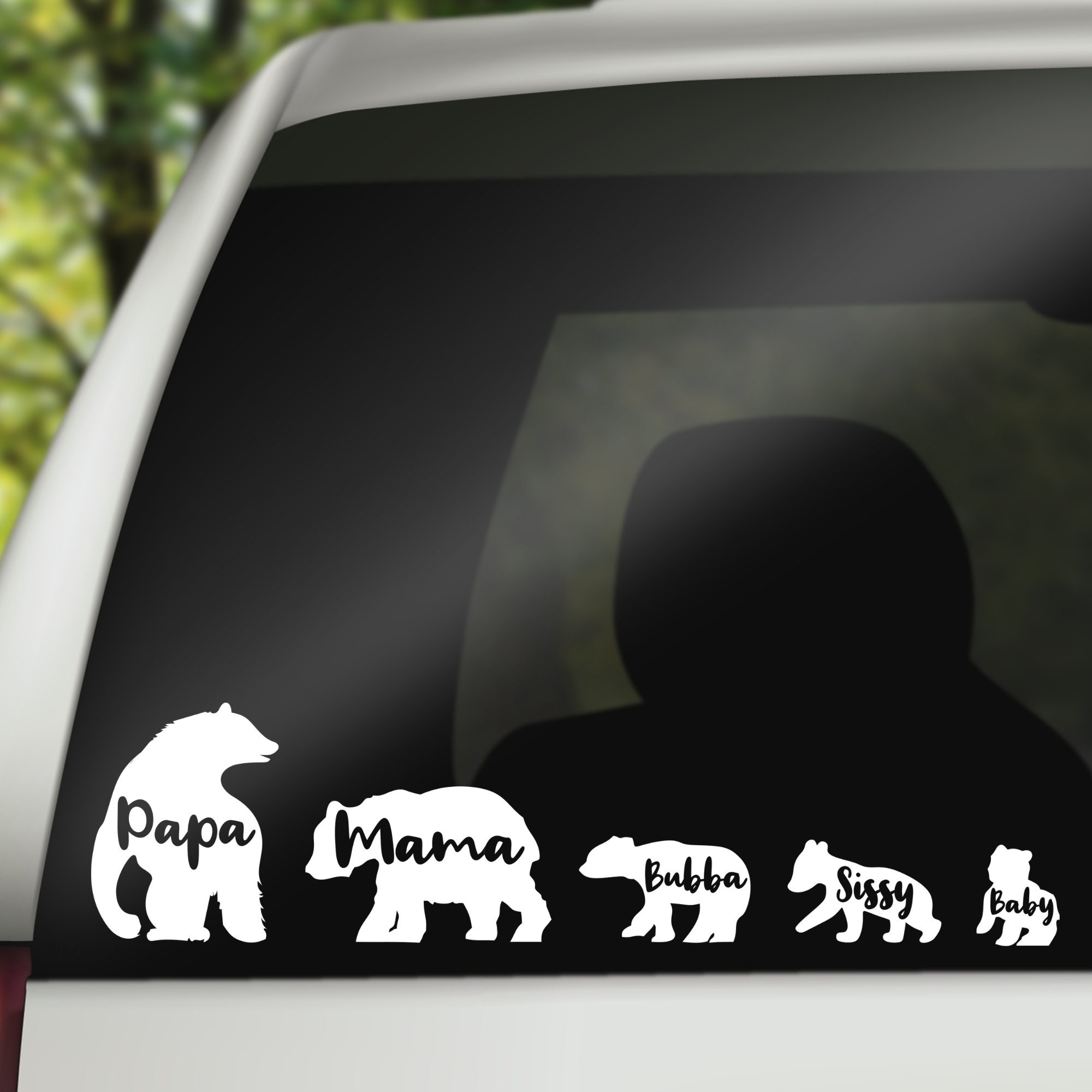 Mama Papa Bear With 6 Cubs White Vinyl Car Decal New Gift 