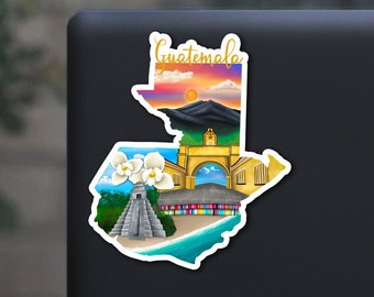 Guatemala sticker, hand drawn design, antigua, beach, volcano, Laminated, water resistant, one sticker