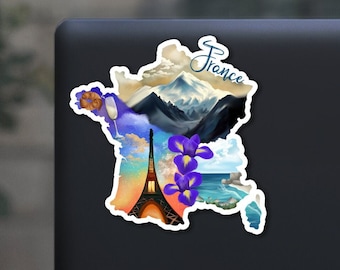 France sticker, hand drawn design, eiffel tower, beach wine, mont blanc, Matte Laminated, water/uv resistant, one sticker