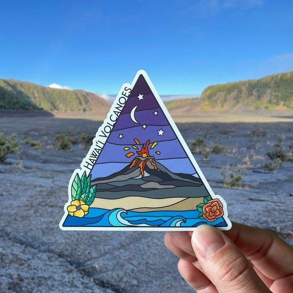 Hawai'i Volcanoes National Park sticker, hand drawn design, Hawaii, Laminated, water resistant, one sticker