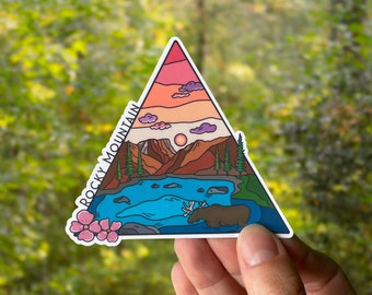 Rocky Mountain National Park sticker, hand drawn design, Colorado, Laminated, water resistant, one sticker