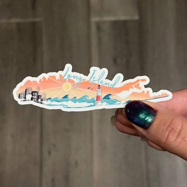 Long Island NY sticker, hand drawn designs, unique to each state. Matte laminated, water/UV resistant, one sticker