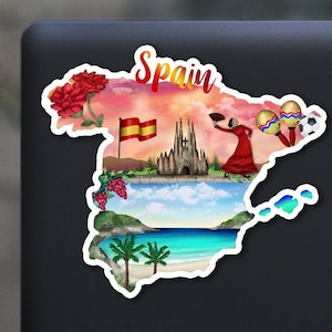Spain sticker, hand drawn design, europe art, Matte Laminated, water/uv resistant, one sticker