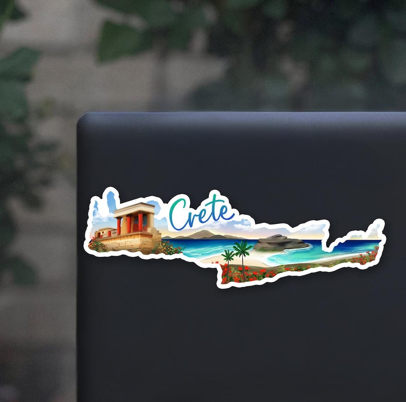 Crete Greece Island Sticker, Hand Drawn Design, Beaches, Ruins, Matte ...
