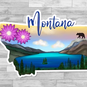 Montana State sticker, hand drawn design, mountains, Matte laminated, water/UV resistant, one sticker