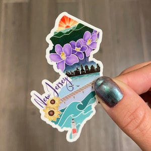 New Jersey State sticker, hand drawn design, Matte laminated, water/UV resistant, one sticker