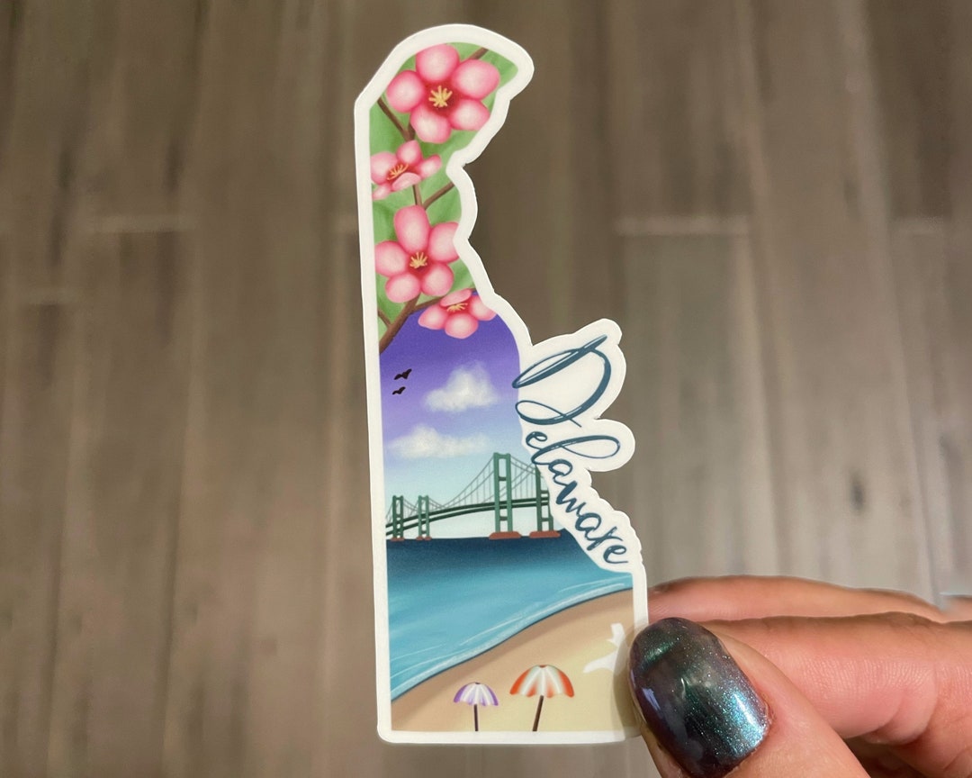 State Sticker Designs Delaware State Sticker, Hand Drawn Design, Beach Flowers, Matte ...