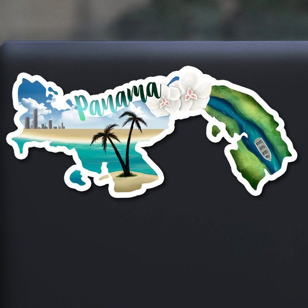 Panama sticker, hand drawn design, beach,canal, panama city Laminated, water resistant, one sticker