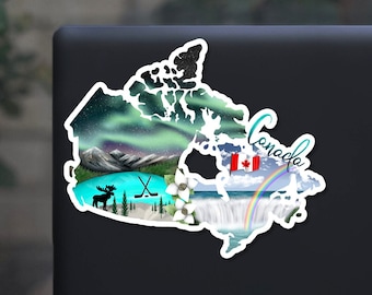 Canada sticker, hand drawn design, northern lights, canadian, niagara falls, Matte laminated, water/UV resistant, one sticker