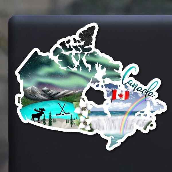 Canada sticker, hand drawn design, northern lights, canadian, niagara falls, Matte laminated, water/UV resistant, one sticker