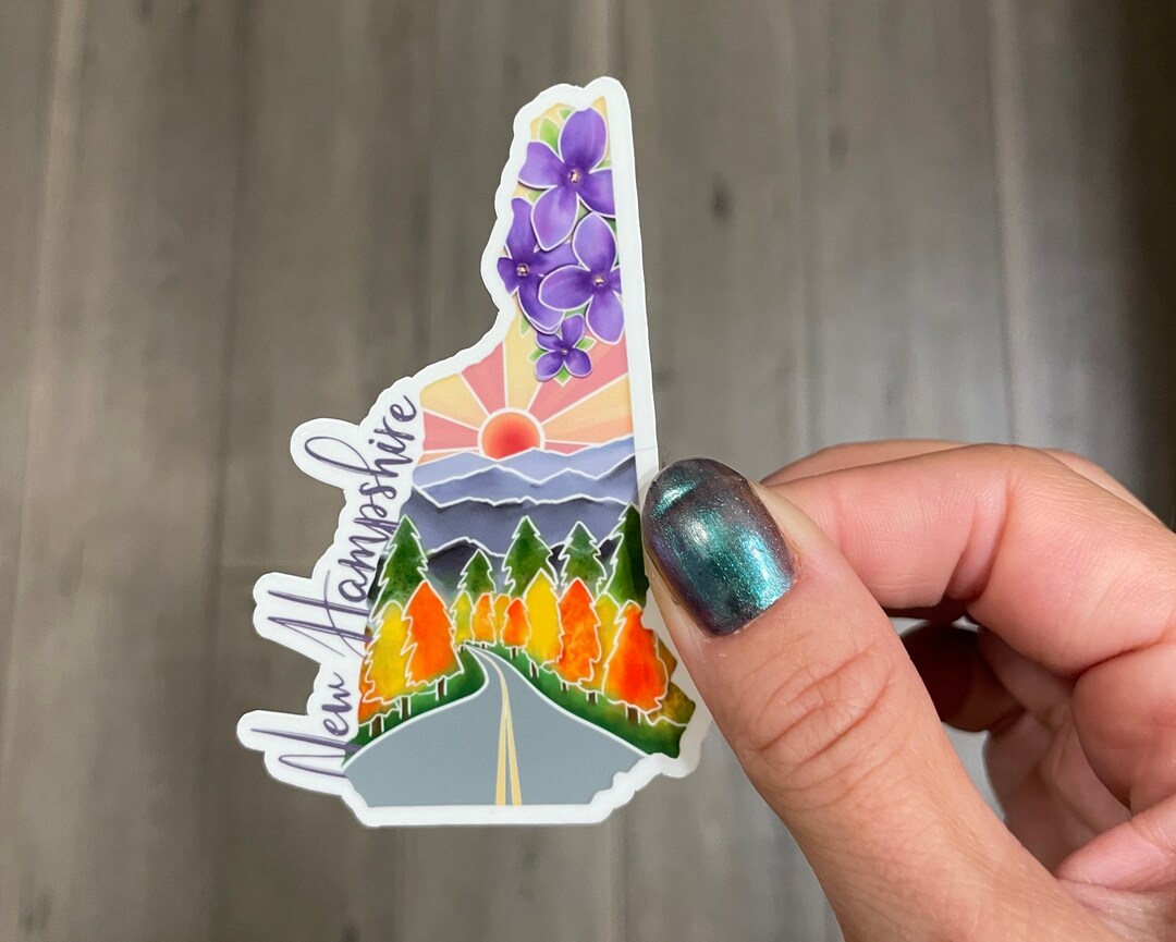 New Hampshire State Sticker, Beach Flowers, Hand Drawn Design, Matte ...