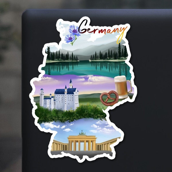 Germany sticker, hand drawn design, brandenburg gate, castle, Matte Laminated, water/uv resistant, one sticker