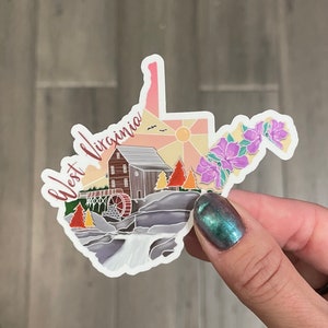 West Virginia state sticker, hand drawn design, grist mill, Matte laminated, water/UV resistant, one sticker