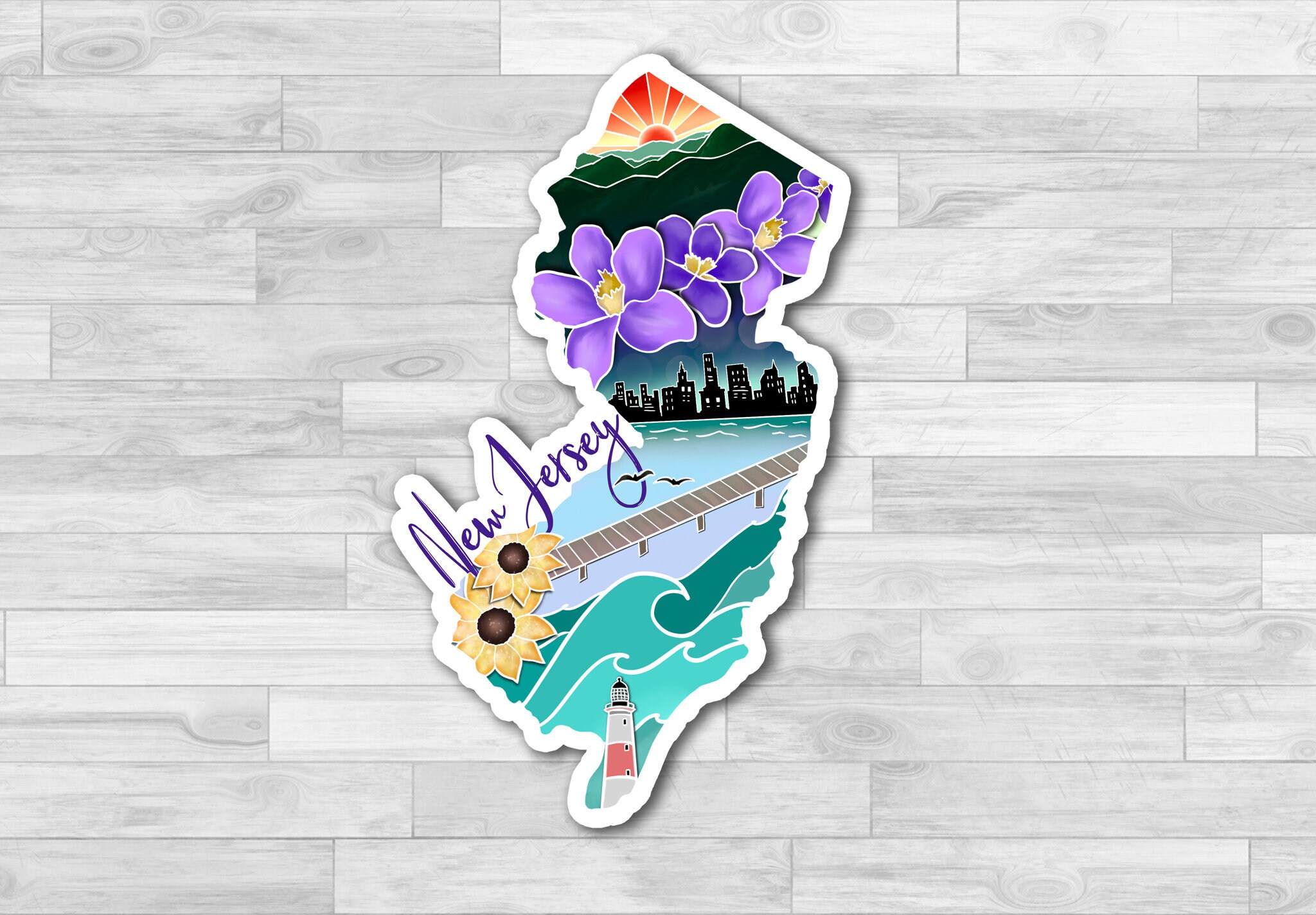 2 New Jersey State stickers hand drawn design Laminated Etsy