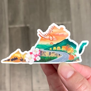 Virginia state sticker, hand drawn design, caverns skyline drive, Matte laminated, water/UV resistant, one sticker