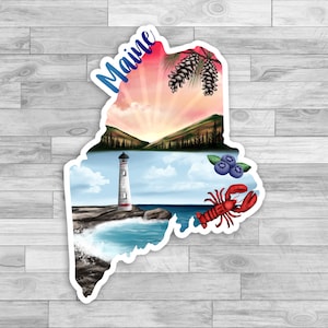Maine state sticker, hand drawn design, lobsters, Matte laminated, water/UV resistant, one sticker