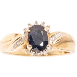 Estate 10k Yellow Gold Sapphire and Diamond Cluster Ring