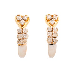 Estate 14k Yellow Gold and Rhodium Enhanced Diamond Earrings with Heart Shaped Accents