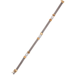 Estate 18K White and Yellow Gold Designer Inspired Italian Made Woven Mesh Bracelet with Cubic Zirconia Accents