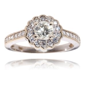 Estate 18KT White Gold Floral Halo Designed Diamond Ring