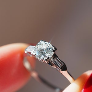Estate Vintage Platinum Engagement Ring with Excellent Quality, Half Carat Edwardian Cut Diamond Solitaire.