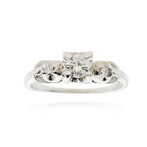Estate 18kt White Gold Diamond Engraved Ring
