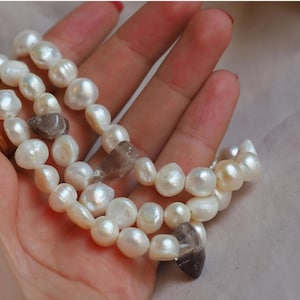 Estate vintage sterling silver Baroque Pearl and quartz crystal 3-strand bracelet