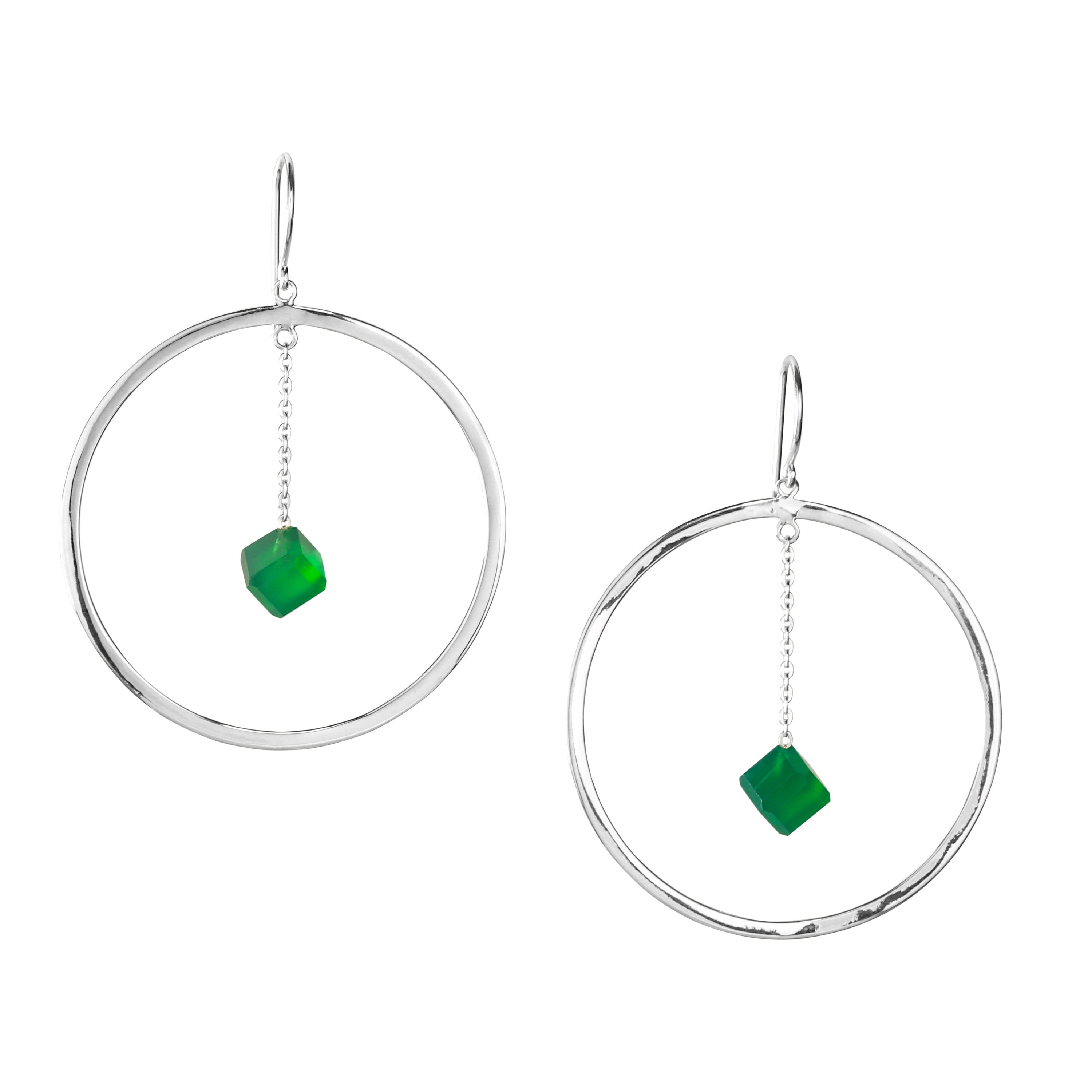 Green Onyx Hoop Earrings, Sterling Silver, Women Gemstone Earrings