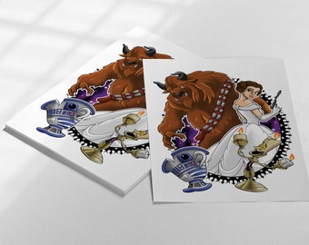 Lea and the Beast art print by Tattoo Tom, inspired by Star Wars and Beauty and the Beast (sizes A5 & A4)