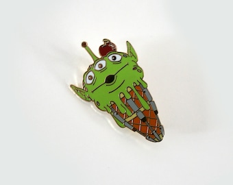 Little Green Men Ice Cream Cone Pin Badge by Tattoo Tom