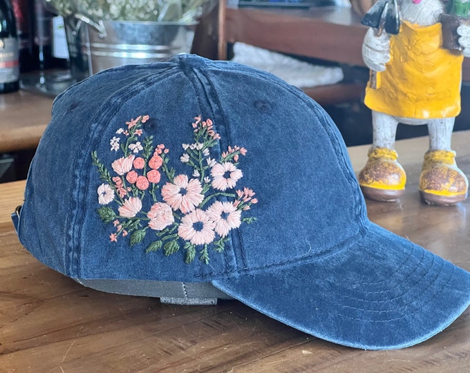 Hand Embroidered Floral Baseball Cap, Vintage Hat for Women, Boho Vibes ...
