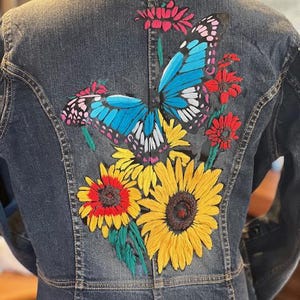 Hand Embroidered Denim Jacket, Custom Embroidery, Embroidery Art, Embellished Denim/Jean Jacket, Embroidery Designs, Gift for Her Fall Style