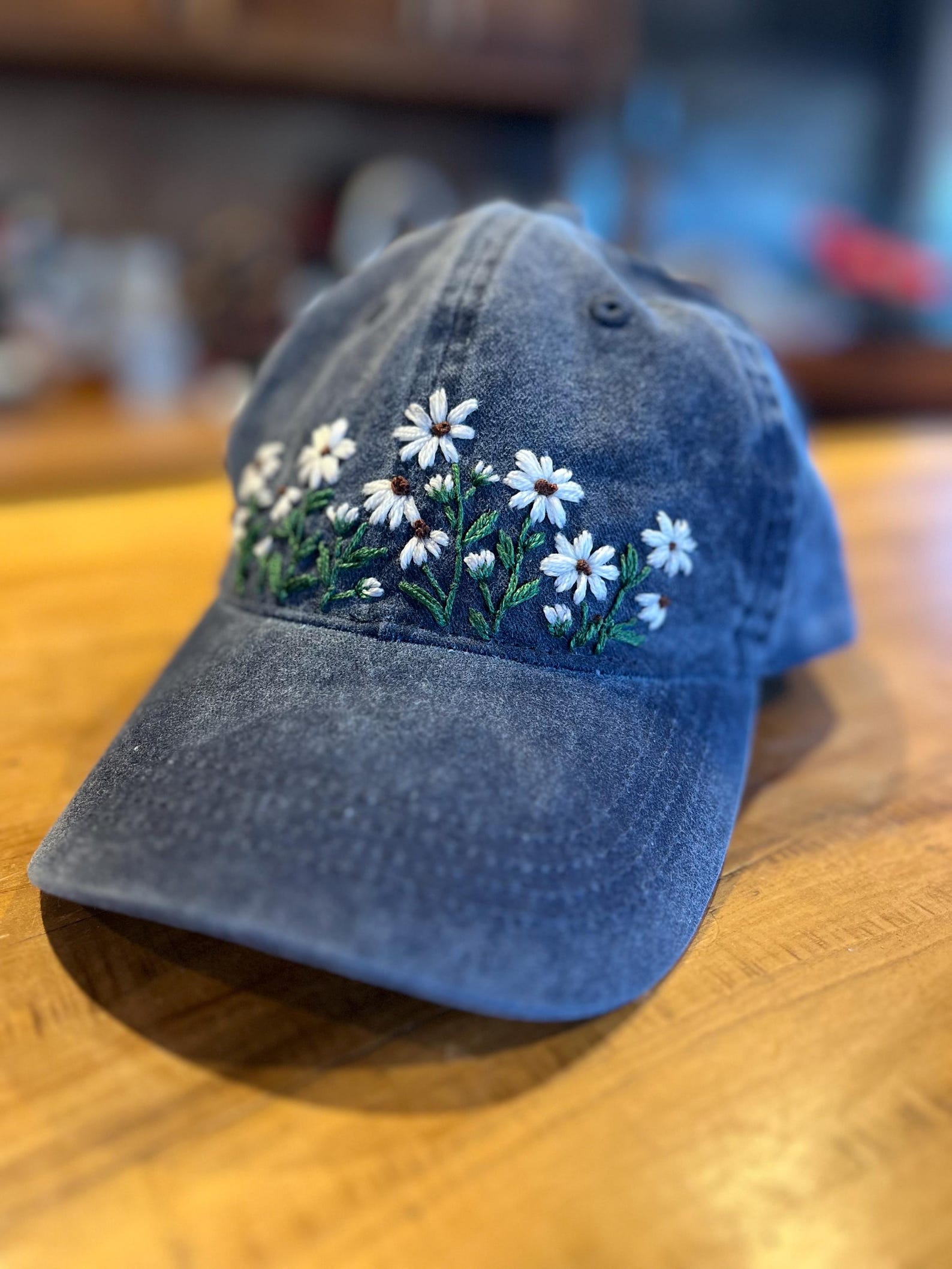 Hand Embroidered Floral Baseball Cap, Embroidered Daisies, Vintage Hat ...