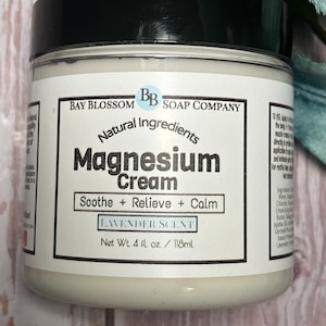 Crème au magnésium, lotion apaisante au magnésium, crème pour le corps au magnésium, huile essentielle de lavande