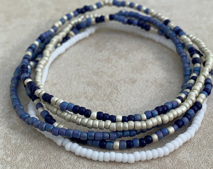 11/0 Matte Cloudy Japanese Stretch Seed Bead Bracelet Set, Wispy Blue ...