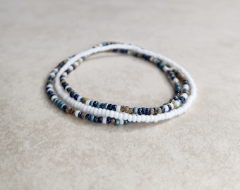 11/0 3 Piece Classic Jeans Picasso Miyuki and White Czech stackable dainty stretch seed bead bracelet set