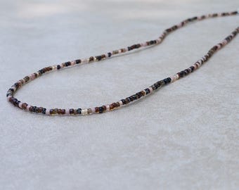 11/0 La Chey necklace tiny seed bead necklace, Light brown picasso, pale pink, cheyenne blend picasso dainty seed bead necklace