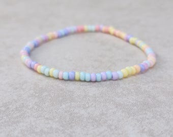 8/0 Individual Pastel Colorful Mix Stretch Seed Bead Bracelet