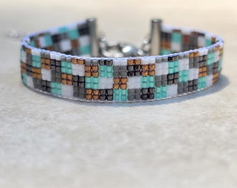 Thin Miyuki Seed Bead Loom Bracelet, woven seed bead bracelet