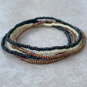 11/0 Ancient Cavern tiny stretch seed bead bracelet set, dainty stackable seed bead bracelet set