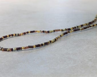 11/0 Toffee Crumbles necklace tiny seed bead necklace, shades of brown, cream picasso, topaz, butternut tone necklace