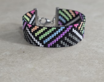 Woven Miyuki Seed Bead Loom Bracelet, Neon Zigzag Loom Bracelet