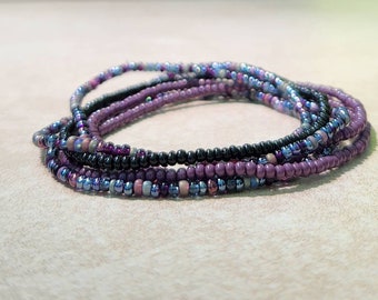 11/0 Berry Blend tiny stretch seed bead bracelet set, stackable dainty stretch seed bead bracelet set