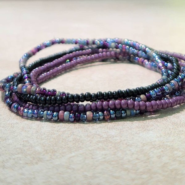 11/0 Berry Blend tiny stretch seed bead bracelet set, stackable dainty stretch seed bead bracelet set