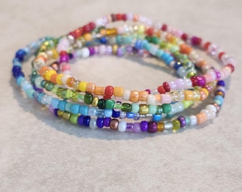 8/0 Set of 5 Mixed Blend Stretch Seed Bead Bracelets